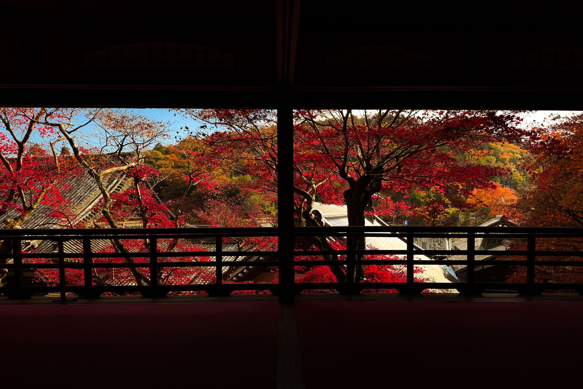 Kyoto garden in autumn with traditional architecture